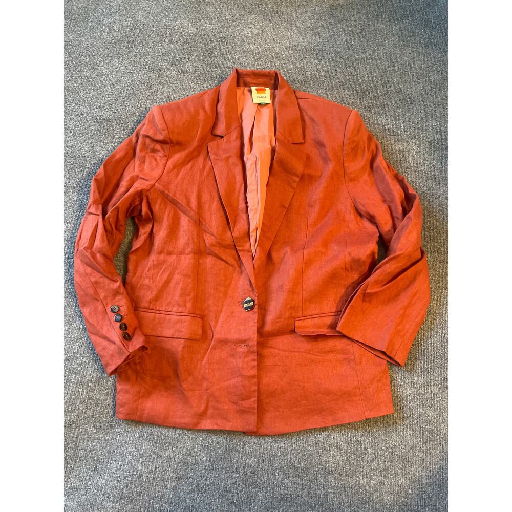 Farm Rio Burnt Orange Linen Blazer Large NWOT - Picture 3 of 12